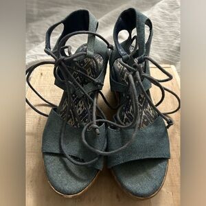 Nicole Strappy  Blue Denim Wedge Sandals 3inch Heels Women’s Size 7.5